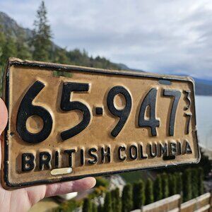1937 British Columbia BC Canada License Plate Nice Rare Collector's Piece